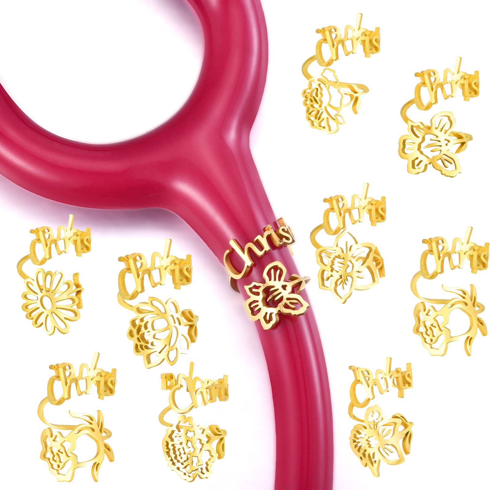 Stethoscope - Estetoscópio personalizado com nome personalizado, flor
